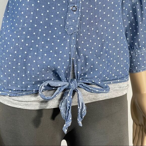 Confess Blue and White Polka Dot Button Up Shirt - Picture 5 of 15